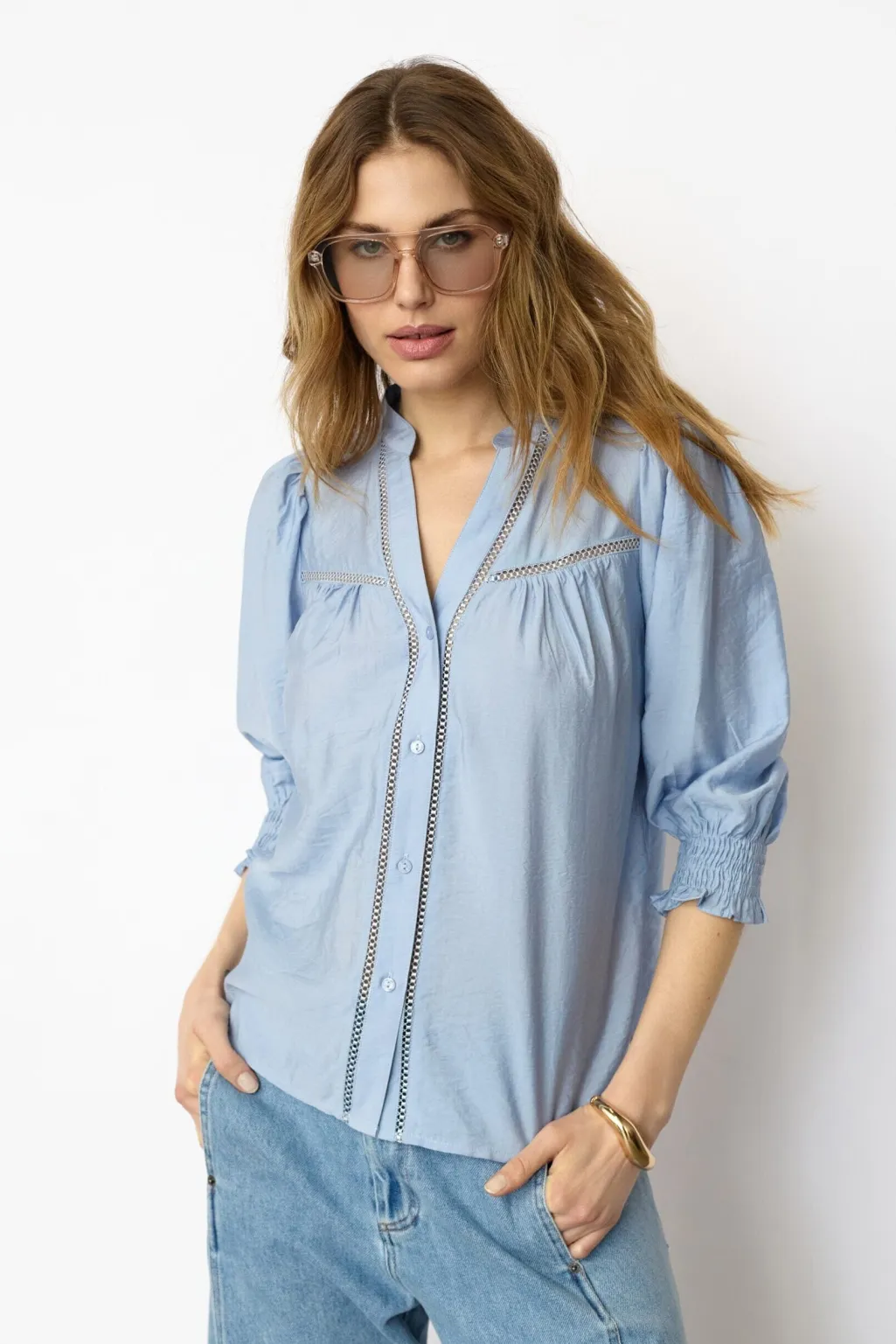 Callumcc Lace Puff V-Shirt 45173