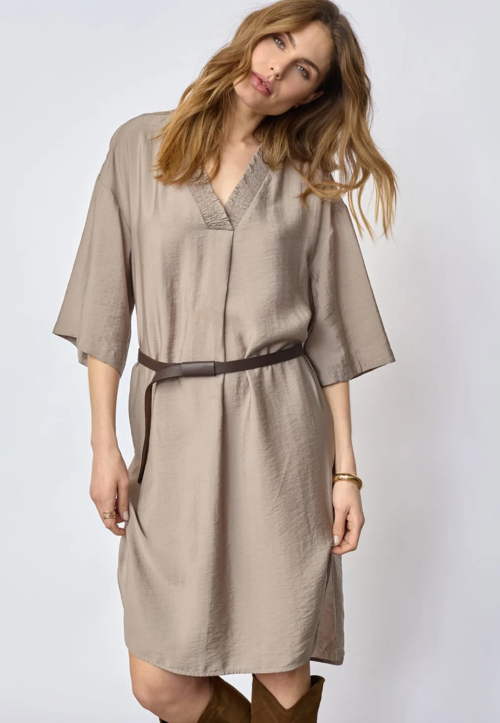 Callumcc Pleat Tunic V-Dress 46084