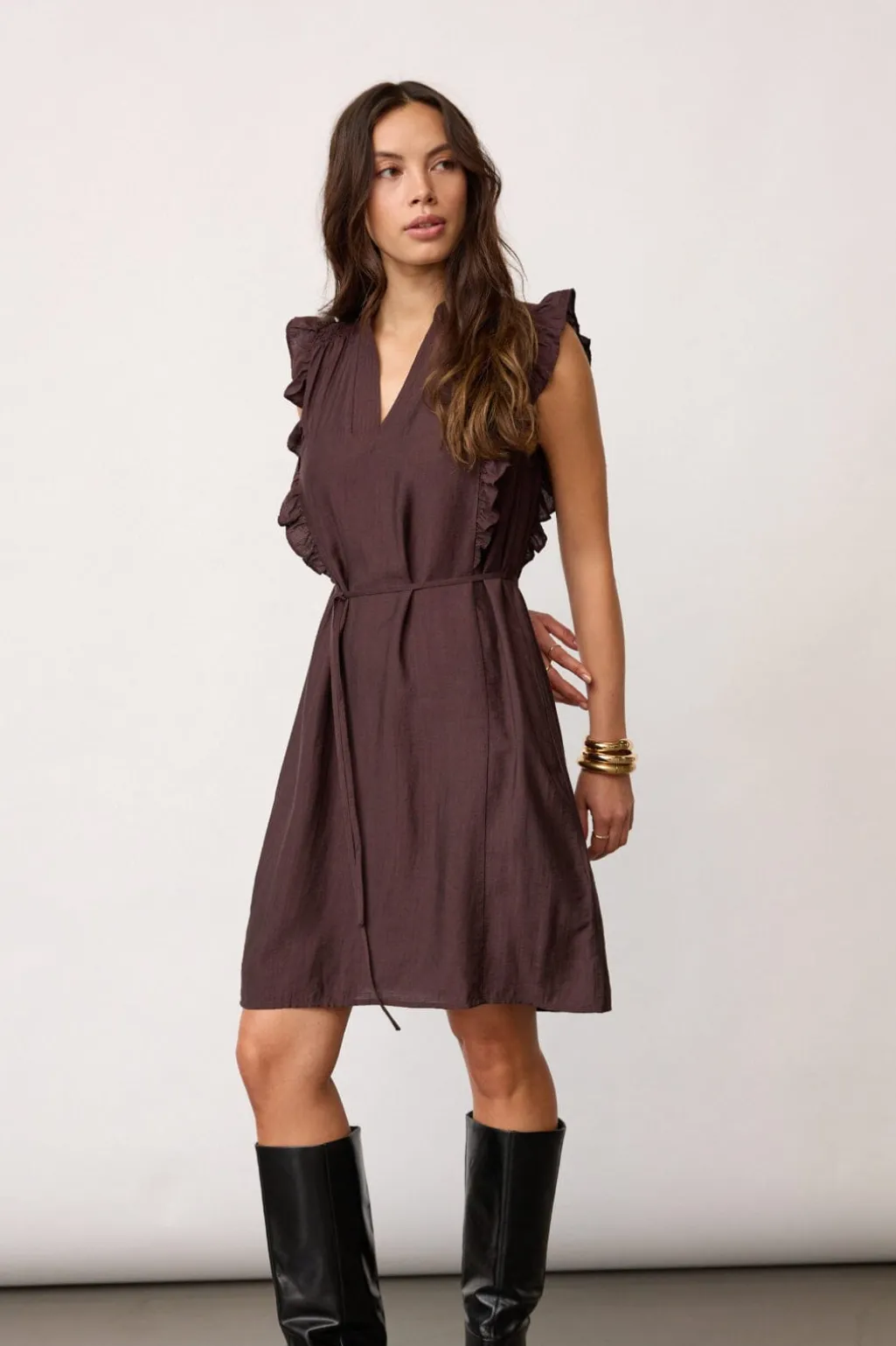 Heracc Frill Ss Crop V-Dress 46099