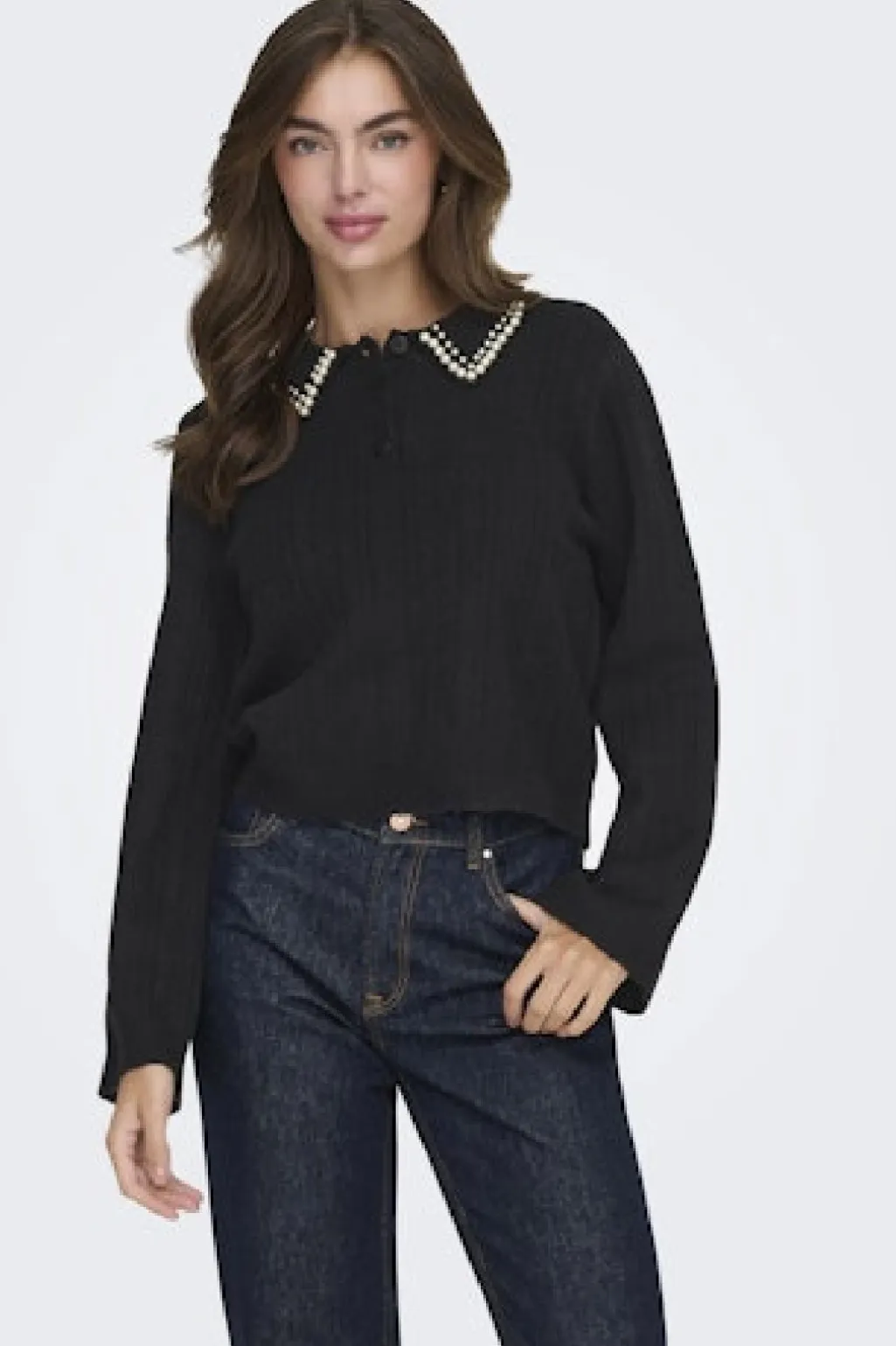 Jdyapril Life L/S Pearl Collar Pull Knt