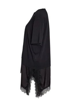Nmfilla S/S Oversize Satin Lace T-Shirt
