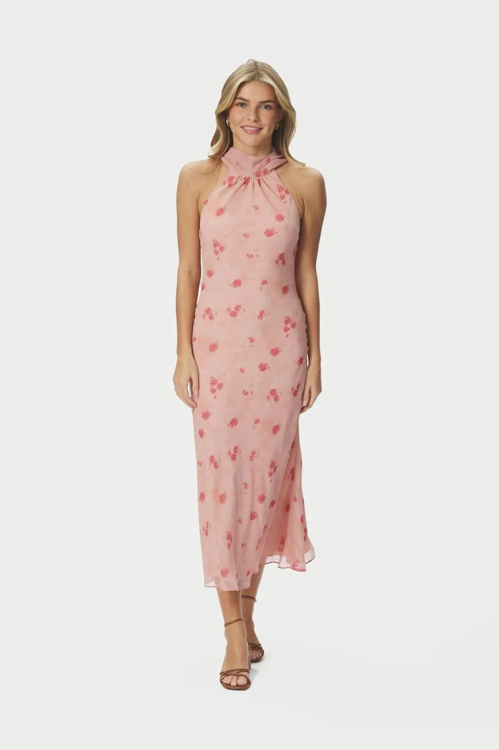 Nnfiona Blurred Flower Halter Neck Dress 167918
