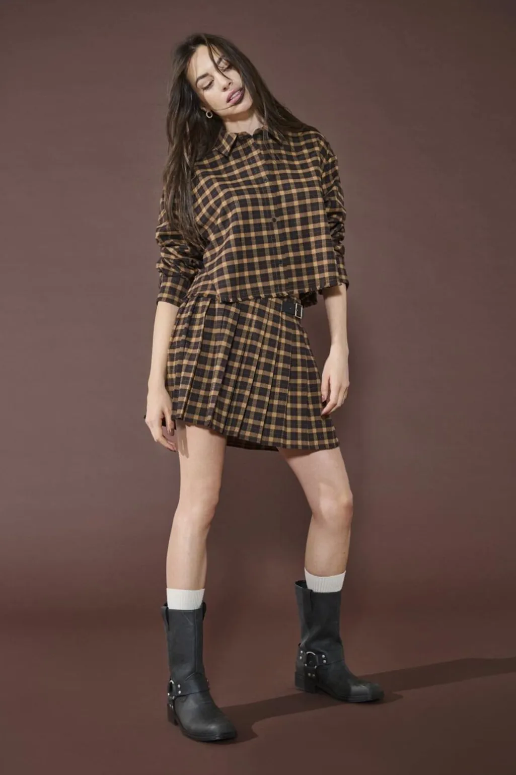 Onlcat Life Plisse Check Skirt