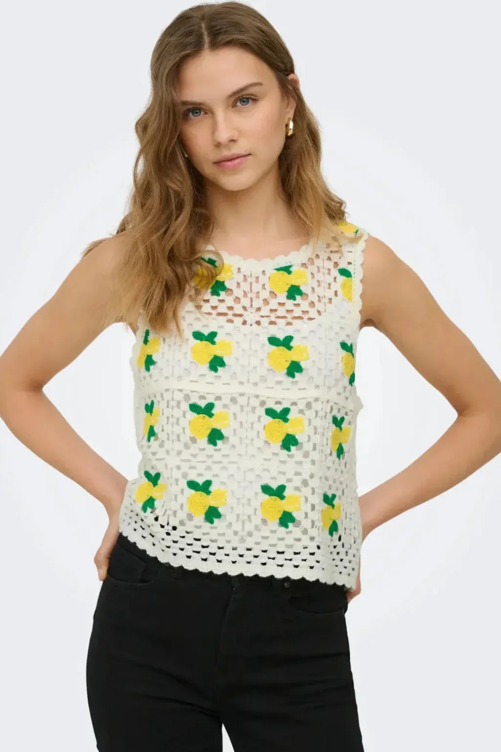 Onlemma Sl O-Neck Crochet Top Knt
