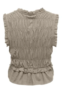Onlgoa S/S Linen Bl Frill Top Cc