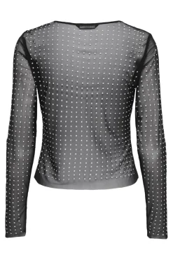 Onlhilen Ls Rhinestone Mesh Top