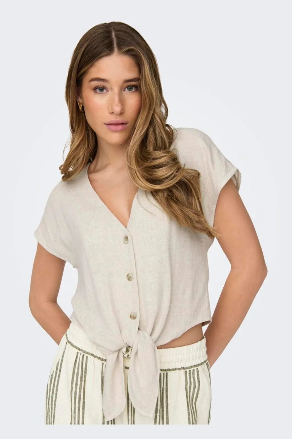 Onlsiesta Ss Knot Lin Bl Shirt