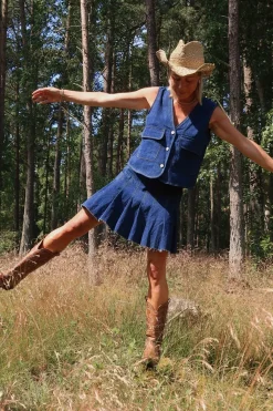 Pcfabia Short Plisse Denim Skirt Fsy