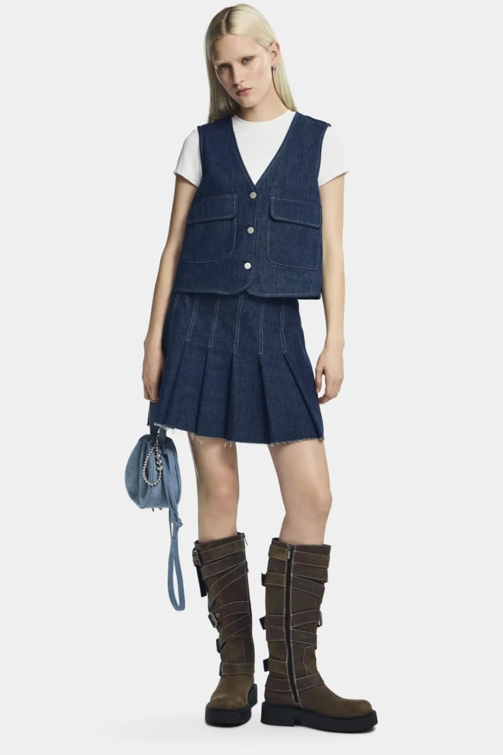 Pcfabia Short Plisse Denim Skirt Fsy