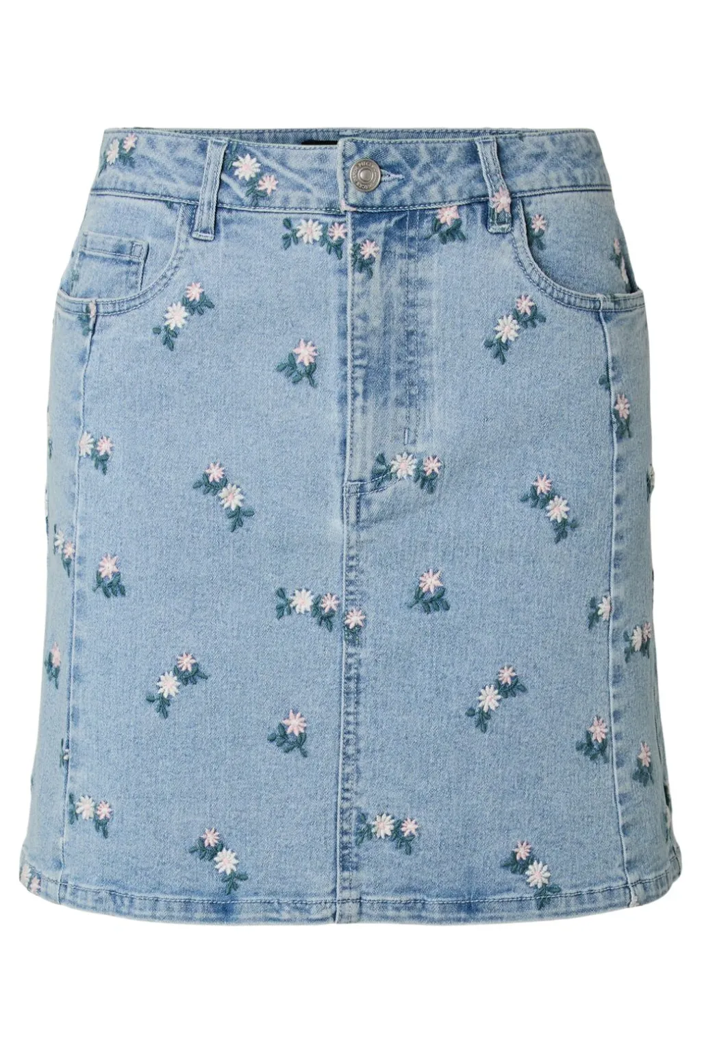 Pcflora Short Denim Emb Skirt