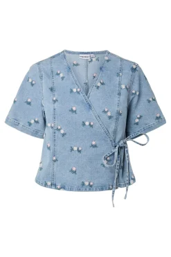 Pcflora Ss Wrap Emb Shirt