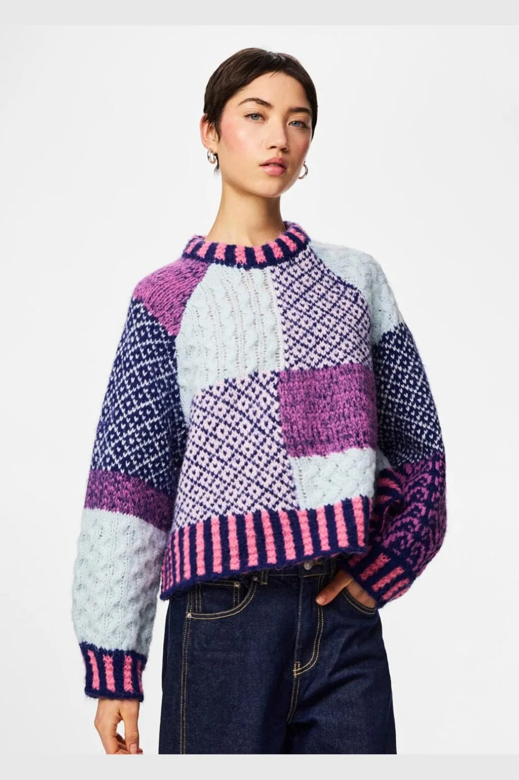 Pcfusion Ls O-Neck Colorblock Knit