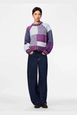 Pcfusion Ls O-Neck Colorblock Knit