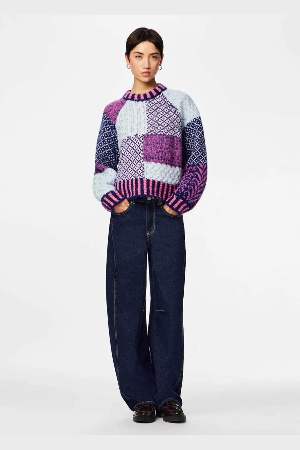 Pcfusion Ls O-Neck Colorblock Knit
