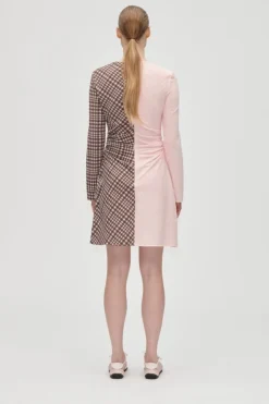 Sg2118 Checkered Jersey, Ruched Waist Short Dresssg-aw25-d157-2118