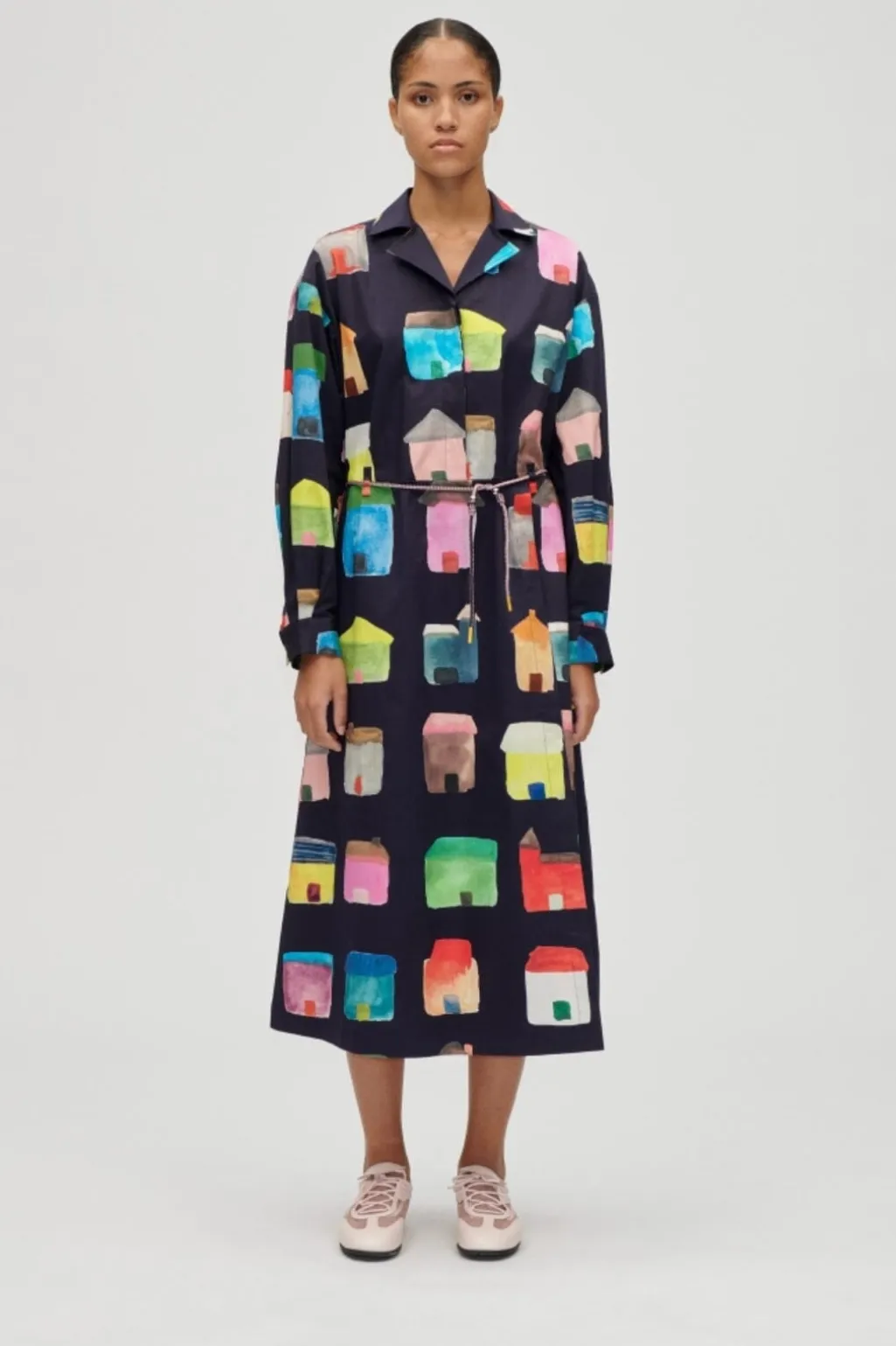Sg2340 Midweight Cotton, Long Sleeve Workwear Midi Dresssg-aw25-d172-2340
