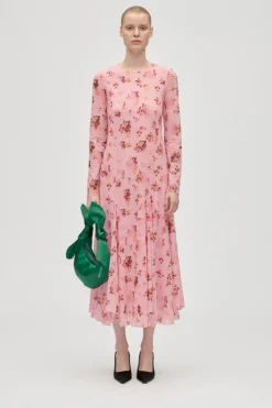 Sg2408 Sheer Ruffling Jersey, Long Sleeve Ruffling Midi Dresssg-aw25-d161-2408