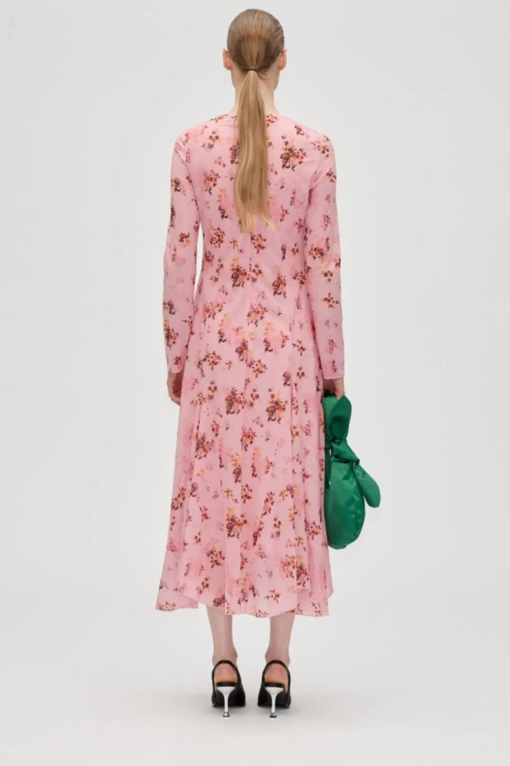 Sg2408 Sheer Ruffling Jersey, Long Sleeve Ruffling Midi Dresssg-aw25-d161-2408